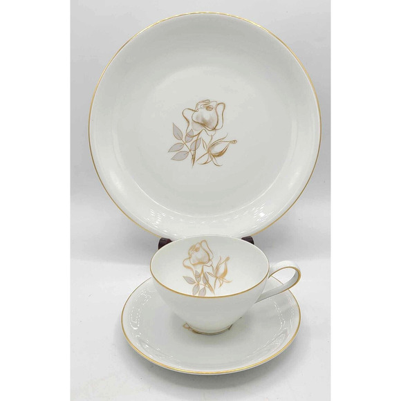 Vintage KPM Krister China Germany Gold Rose Design. 3-Piece Set. - Picture 7 of 12